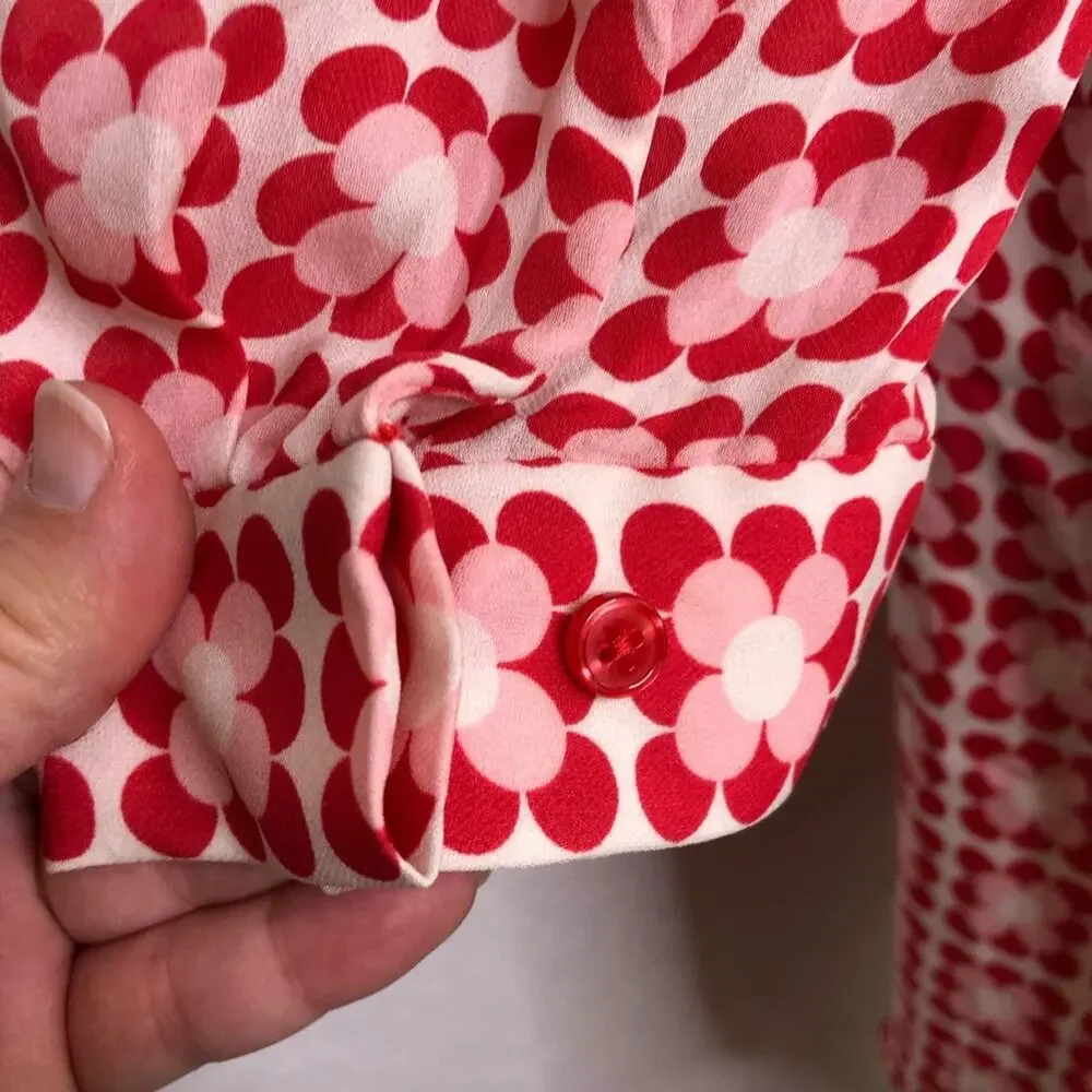 Boden red white pink floral silk drawstring waist shirt dress size 4R